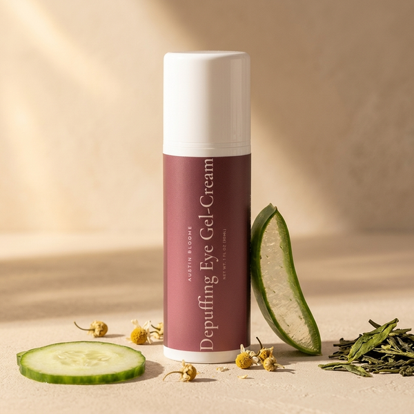 Depuffing Eye Gel-Cream — scene with aloe, cucumber, chamomile and green tea