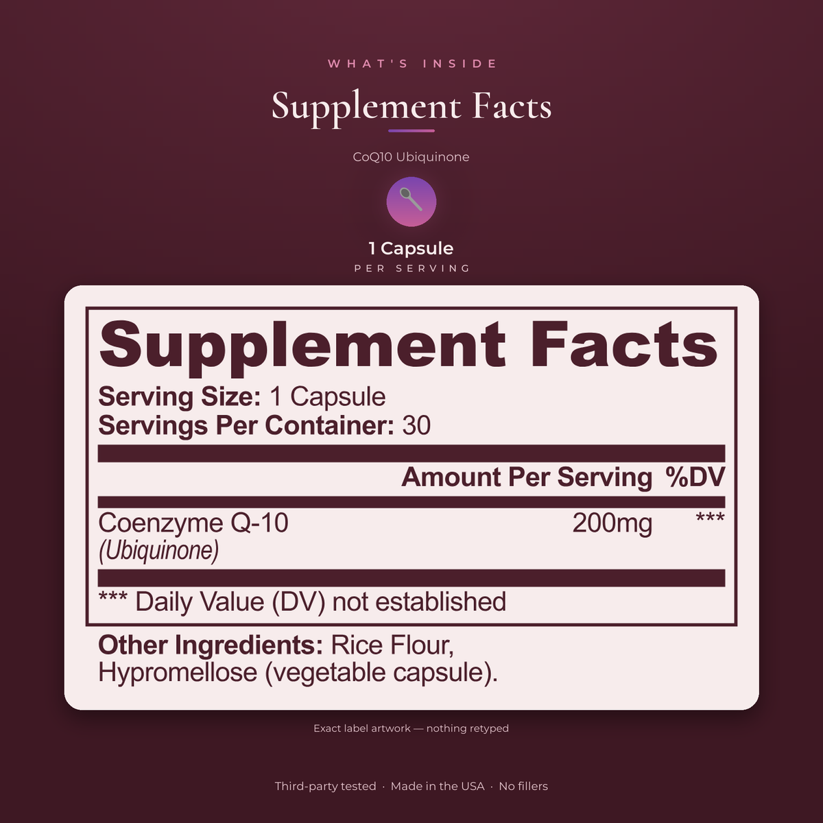 CoQ10 Ubiquinone — Supplement Facts