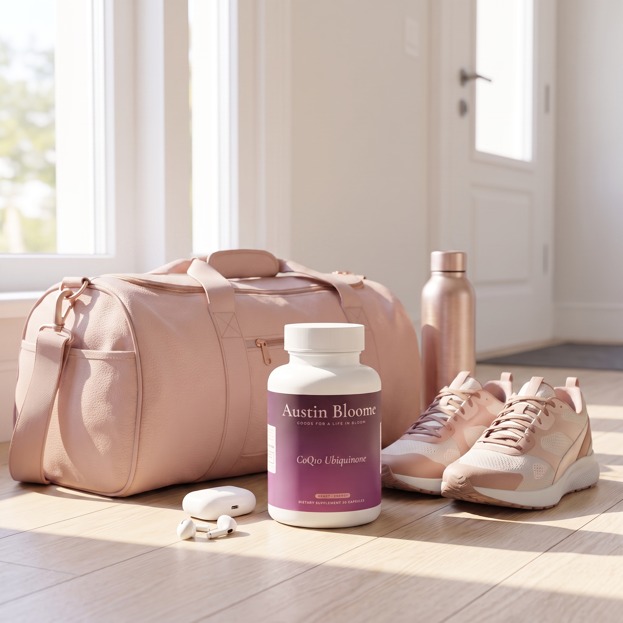 CoQ10 Ubiquinone — gym bag doorway scene